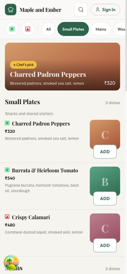Guest ordering on the Tournant PWA